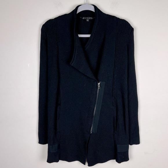 Athleta | Merino Wool Thermolite Sentinel Zip Front Sweater Coat Black | XS - Picture 8 of 16